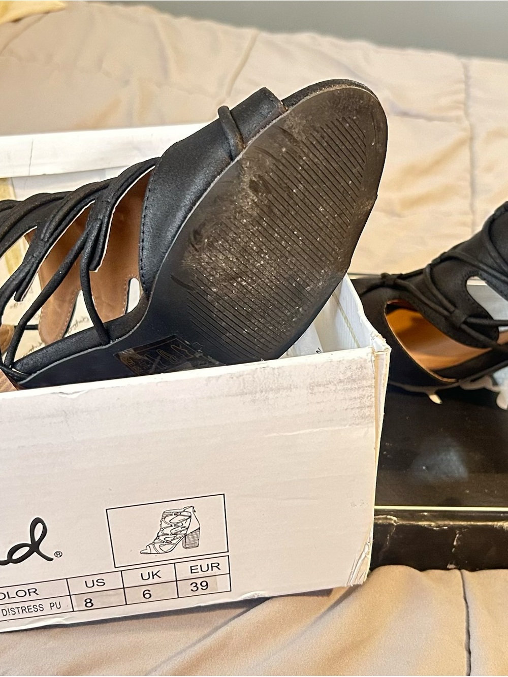 Qupid Black Strappy Block Heel Sandals — Open Toe Gladiator Style